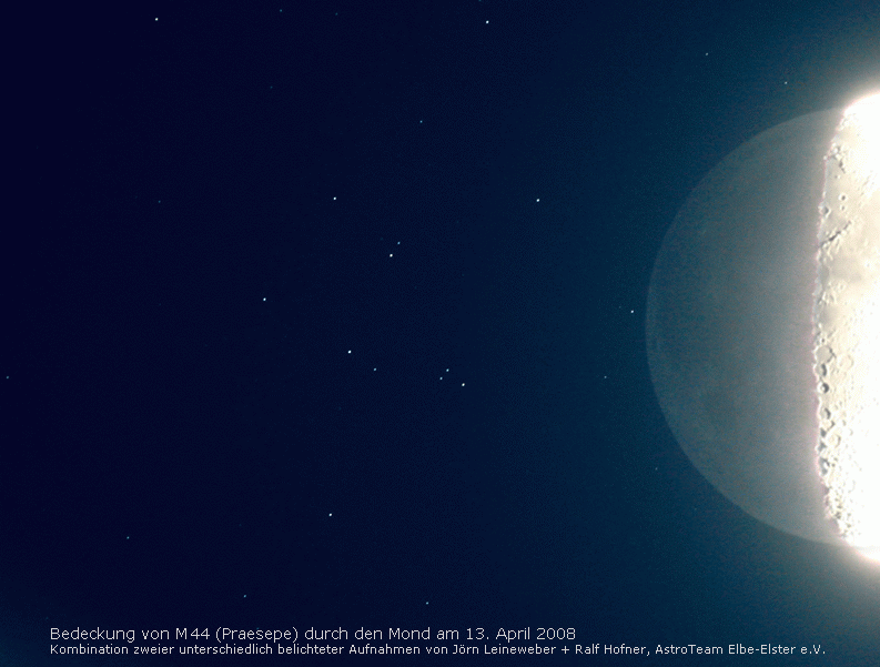 M44-Bedeckung durch den Mond © Jrn Leineweber, Ralf Hofner, AstroTeam EE